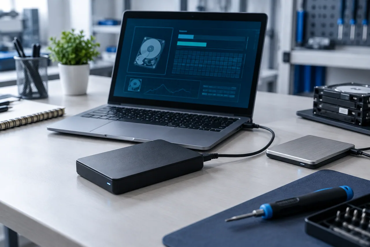 Disques externes connectés à un ordinateur pour un diagnostic de récupération de données