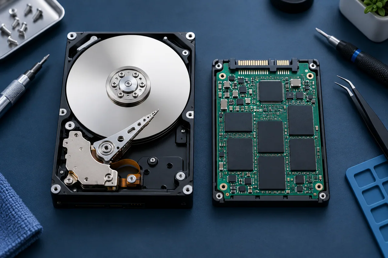Disque dur mécanique et SSD présentés côte à côte