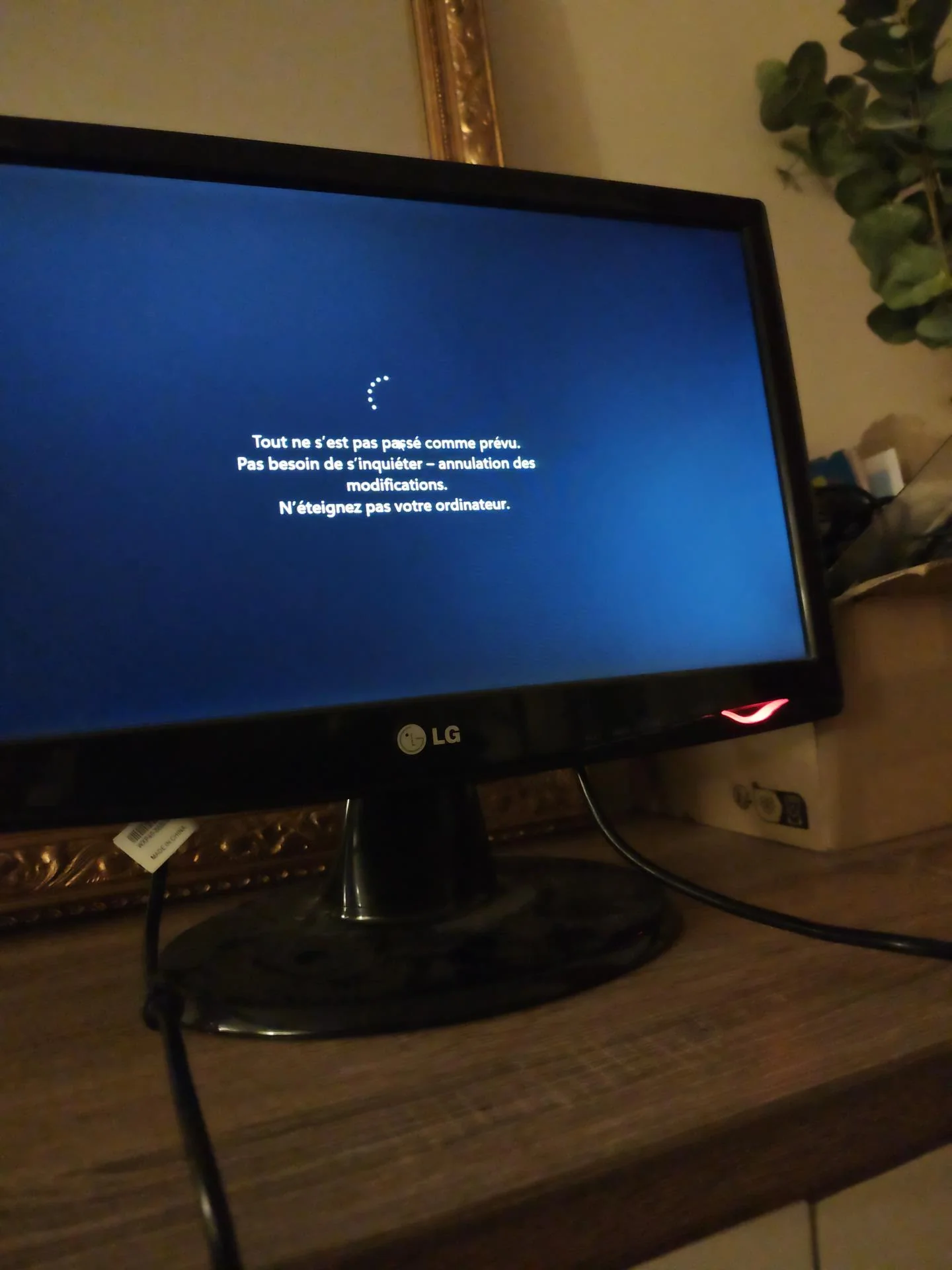 Message de Windows après l'échec de la mise à jour