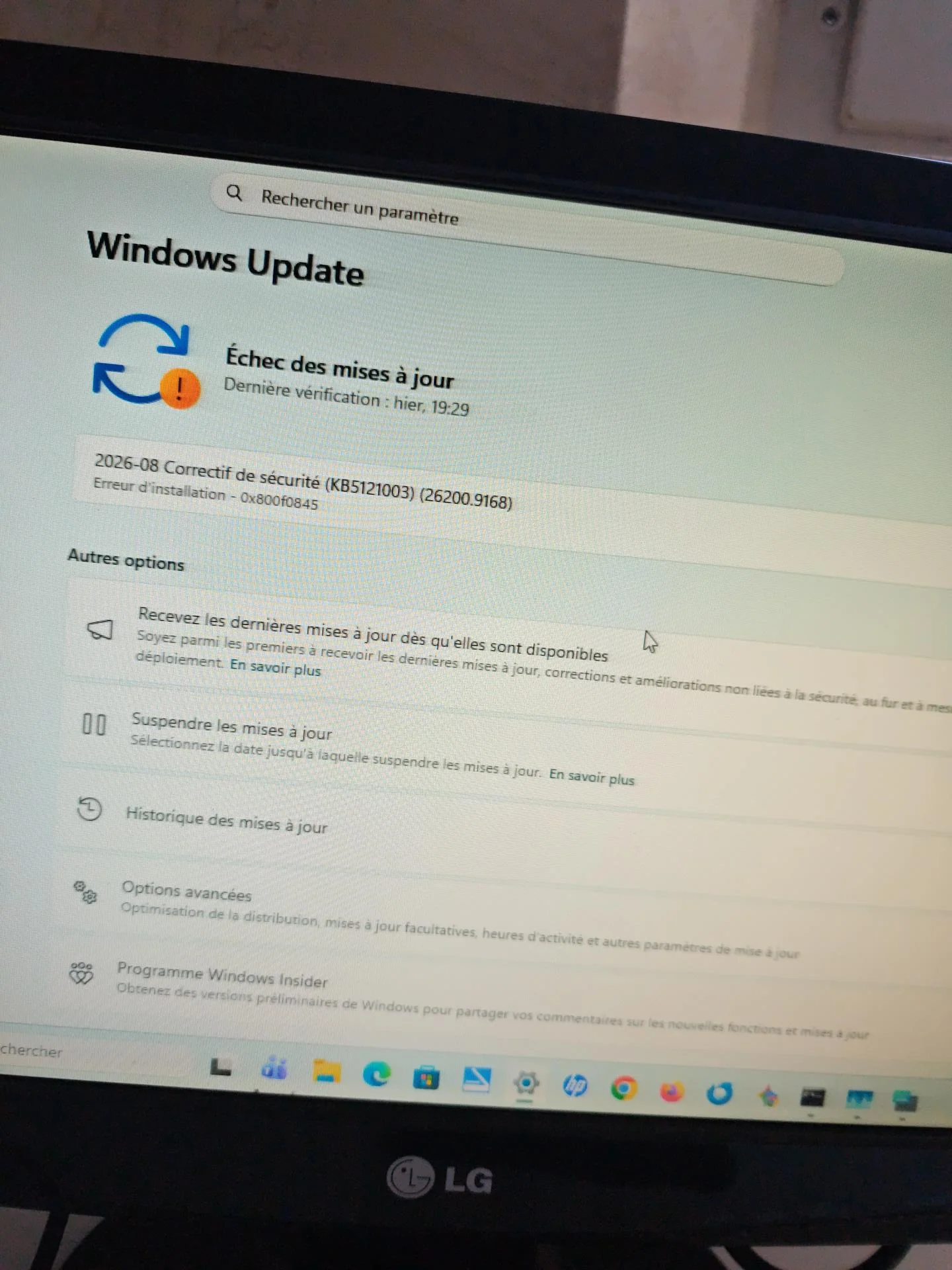 Échec de la mise à jour identifié dans Windows Update