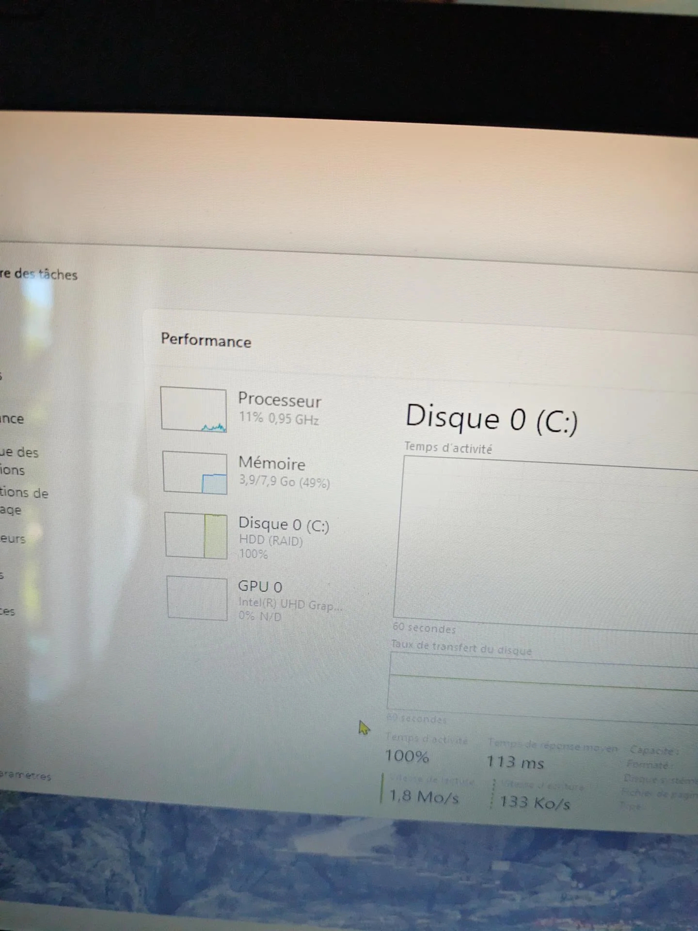 Disque principal fortement sollicité avant l'intervention